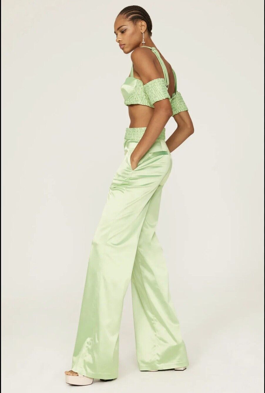 ALIÉTTE Green Neon Chartreuse Brat High Waist Wide Leg Pants size 6